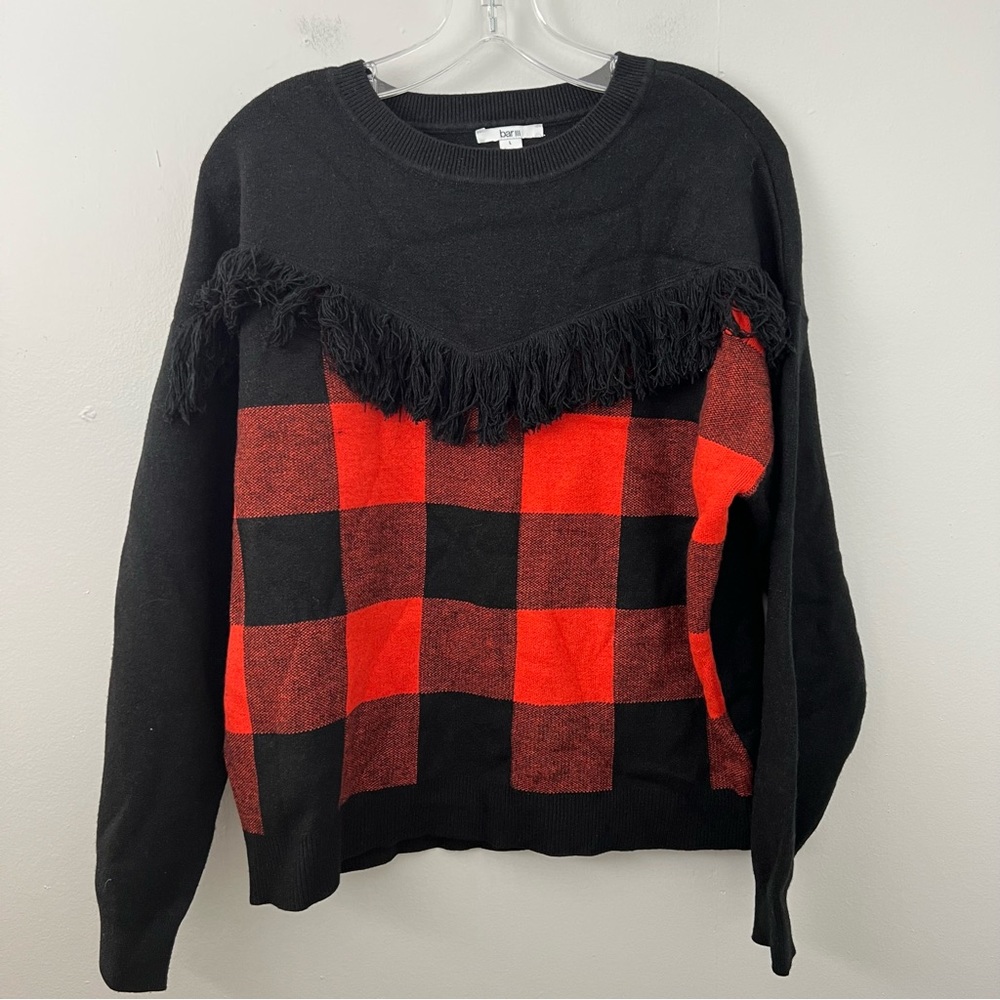 Bar III Plaid Sweatshirt with Fringe